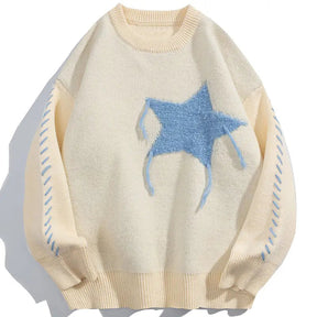 SheHori - Lazy Knit Sweatshirt Flocked Five Star streetwear fashion, outfit, versatile fashion shehori.com
