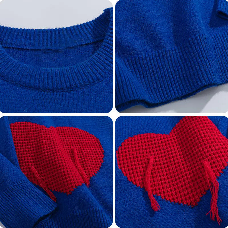SheHori - Lazy Knit Sweatshirt Red Heart streetwear fashion, outfit, versatile fashion shehori.com