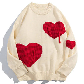 SheHori - Lazy Knit Sweatshirt Red Heart streetwear fashion, outfit, versatile fashion shehori.com
