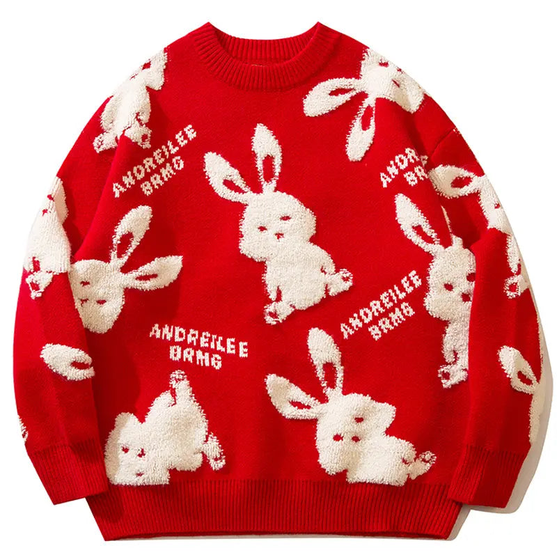 SheHori - Lazy Knitted Sweatshirt Flocked Rabbit streetwear fashion, outfit, versatile fashion shehori.com