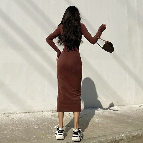 SheHori - Long Sleeve High Waist Midi Dress streetwear fashion, outfit, versatile fashion shehori.com