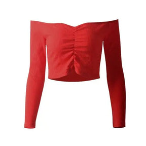 SheHori - Long Sleeves One Shoulder Crop Top streetwear fashion, outfit, versatile fashion shehori.com
