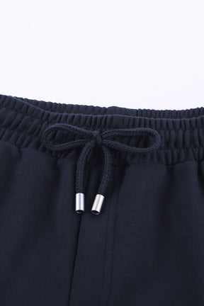 SheHori - Navy Tie Waist Side Cuffed Lounge Shorts streetwear fashion, outfit, versatile fashion shehori.com
