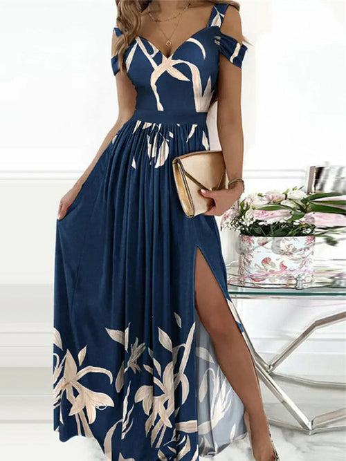 SheHori - Off Shoulder High Slit Maxi Dress streetwear fashion, outfit, versatile fashion shehori.com