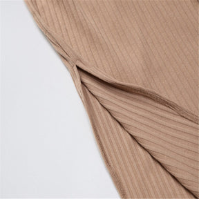 SheHori - One-shoulder Long Sleeve Knitted Maxi Dress streetwear fashion, outfit, versatile fashion shehori.com