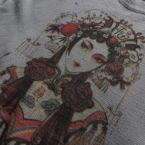 SheHori - Peking Opera Print Knit Sweatshirt streetwear fashion, outfit, versatile fashion shehori.com