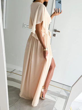SheHori - Pleated Split Ruffle Maxi Dress streetwear fashion, outfit, versatile fashion shehori.com