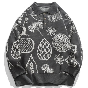 SheHori - Polo Collared Sweatshirt Plant Printing streetwear fashion, outfit, versatile fashion shehori.com