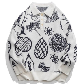 SheHori - Polo Collared Sweatshirt Plant Printing streetwear fashion, outfit, versatile fashion shehori.com