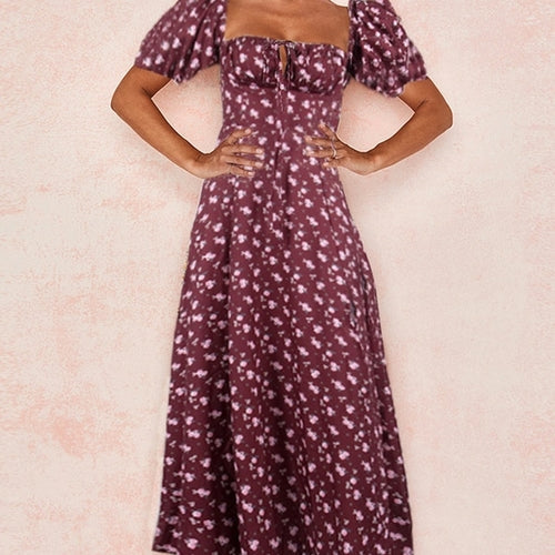 SheHori - Puff Sleeve Floral Print Maxi Dress streetwear fashion, outfit, versatile fashion shehori.com