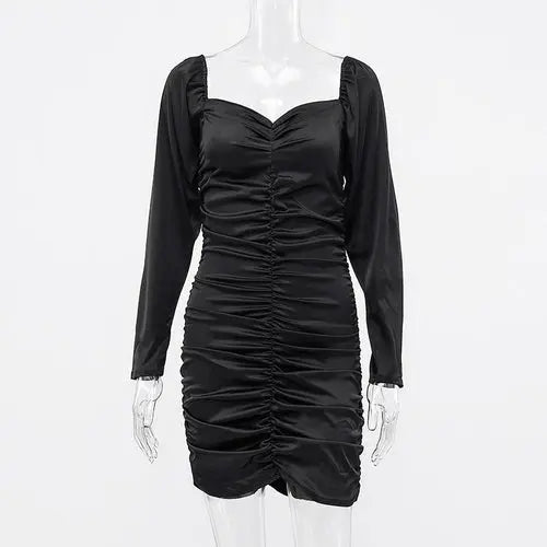 SheHori - Puff Sleeve Slash Satin Mini Dress streetwear fashion, outfit, versatile fashion shehori.com