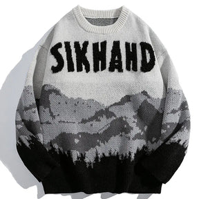 SheHori - Retro Knit Sweatshirt Layers of Mountains streetwear fashion, outfit, versatile fashion shehori.com