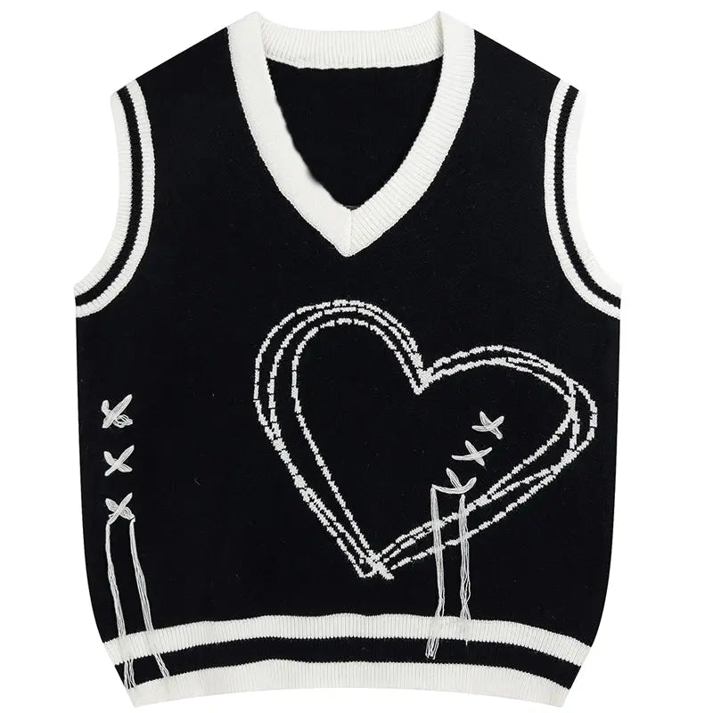 SheHori - Retro Knitted Sweater Vest Heart streetwear fashion, outfit, versatile fashion shehori.com